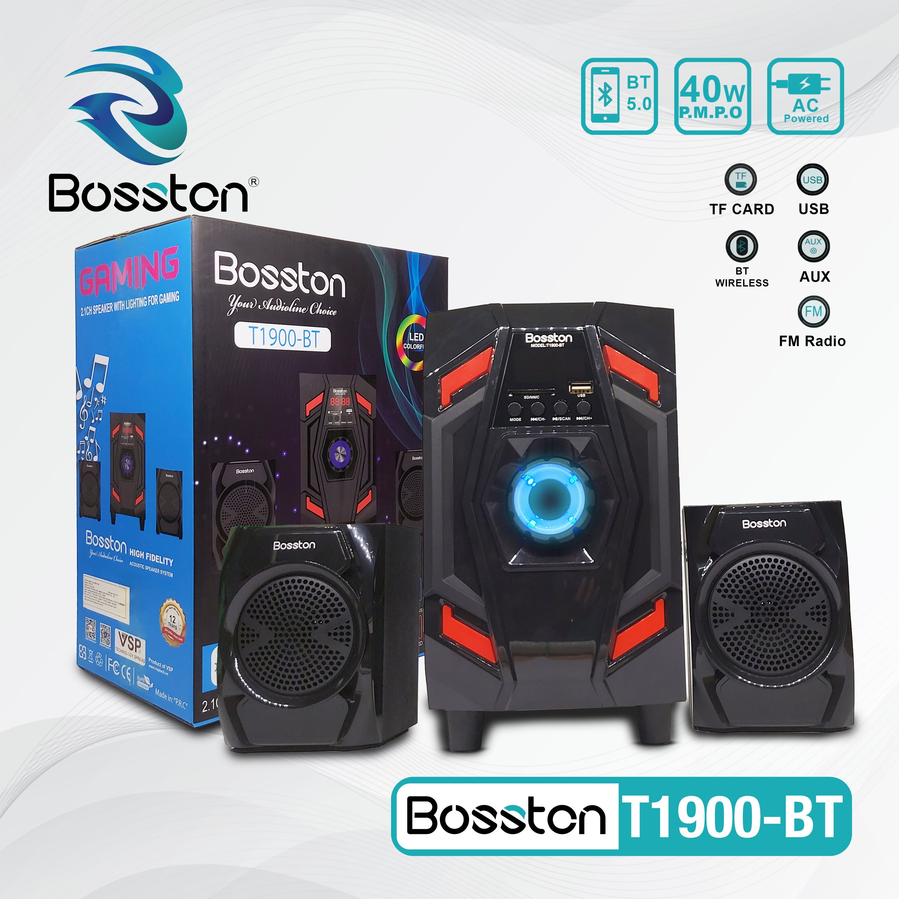 Loa Bosston 2.1 T1900 Led RGB (Bluetooth, Usb, SD)